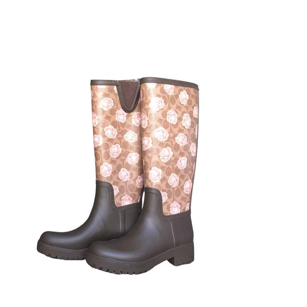 Coach Tall Rain Boots with Signature Floral Print Size 7